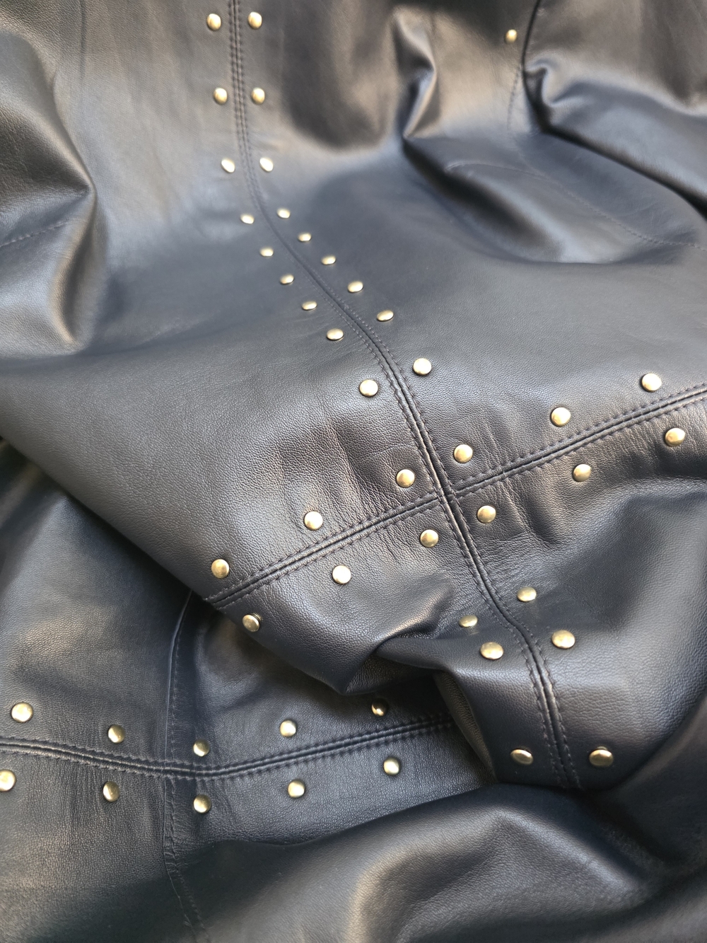 100% Leather Worth Studded Sheath Dress, Slate Gray Navy, Sz 10 - Picture 5 of 16
